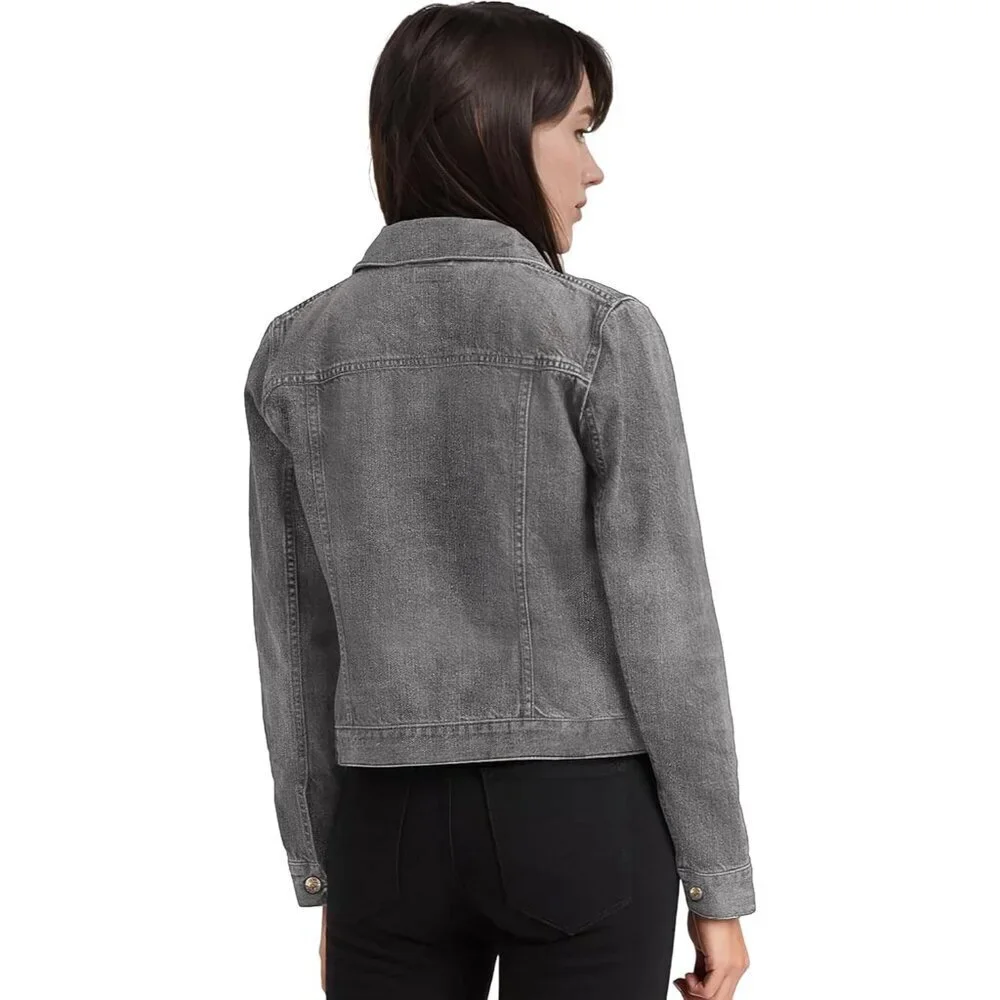 Women's Denim Jacket Medium Classic Fit Pockets Collared Button